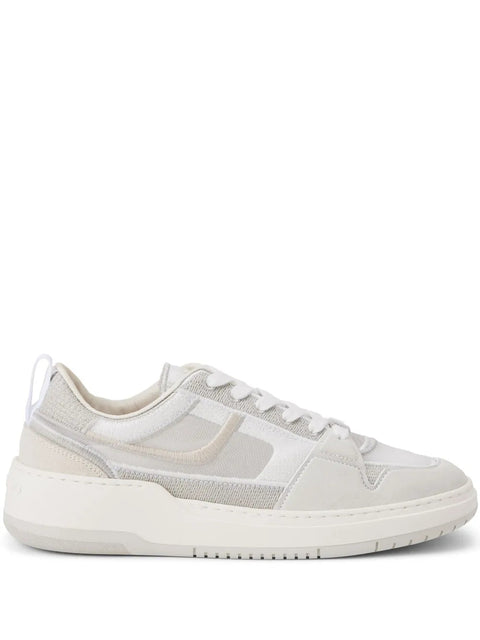 Ferragamo Mesh Suede Lace-Up Sneakers in White