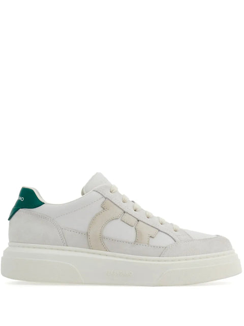 Ferragamo Gancini-Patch Calfskin Sneakers in White