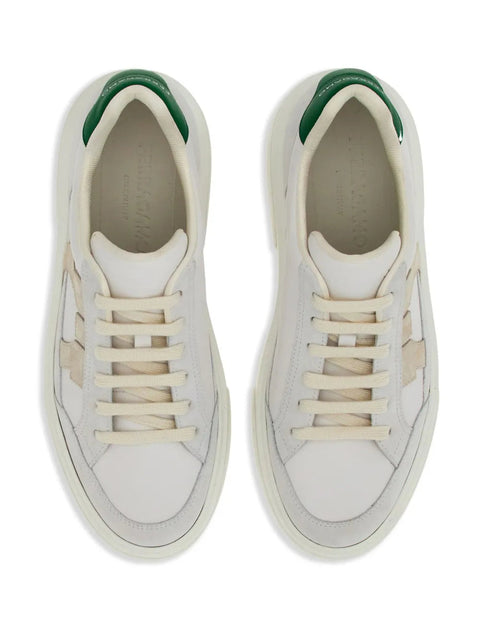 Ferragamo Gancini-Patch Calfskin Sneakers in White