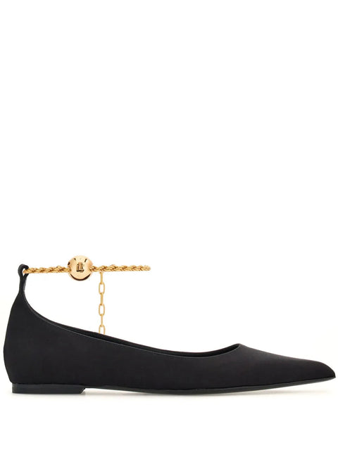 Ferragamo Cable-Link Chain Leather Ballerina Shoes