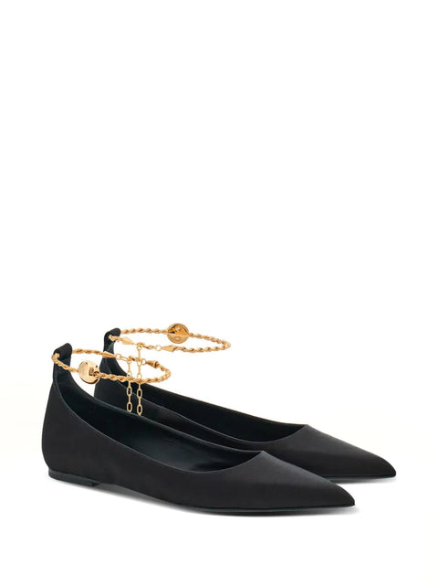 Ferragamo Cable-Link Chain Leather Ballerina Shoes