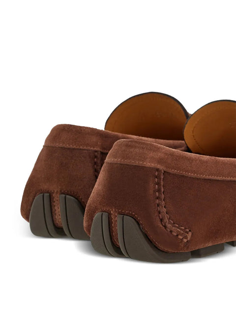Ferragamo Gancini Suede Loafers in Brown