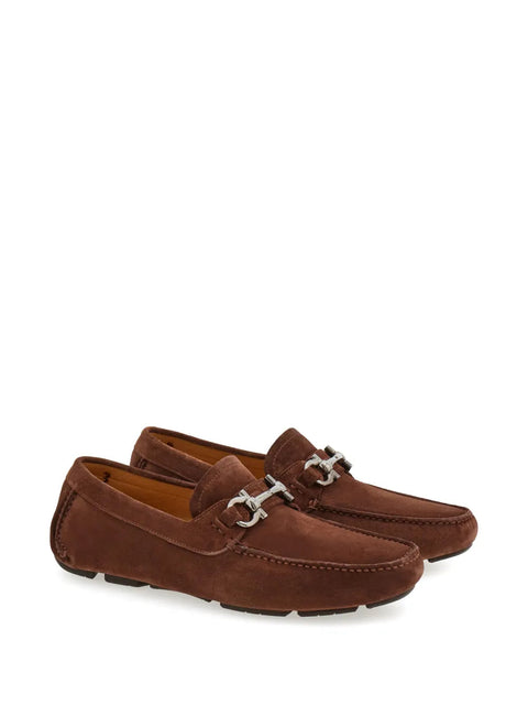 Ferragamo Gancini Suede Loafers in Brown