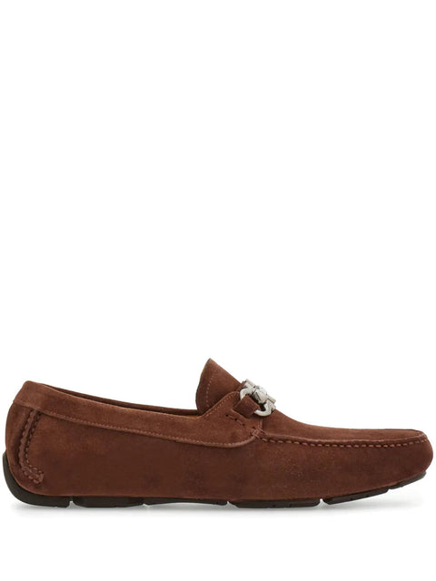 Ferragamo Gancini Suede Loafers in Brown