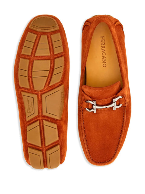 Ferragamo Gancini Suede Driving Shoes in Orange