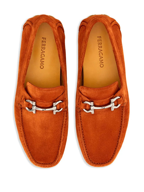Ferragamo Gancini Suede Driving Shoes in Orange