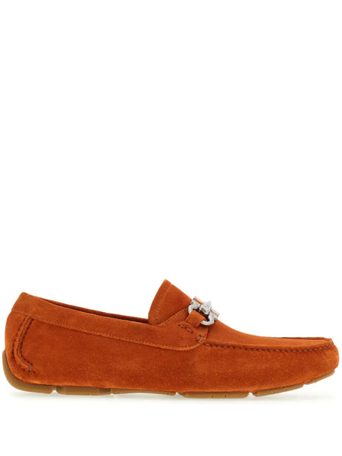 Ferragamo Gancini Suede Driving Shoes in Orange