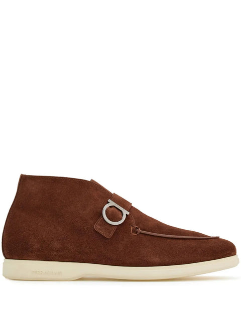 Ferragamo Gancini-Buckle Suede Boots in Brown