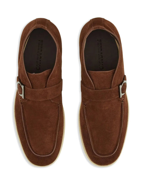 Ferragamo Gancini-Buckle Suede Boots in Brown