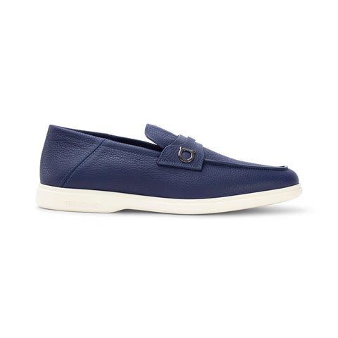 Ferragamo Gancini-Plaque Leather Loafers in BLUE