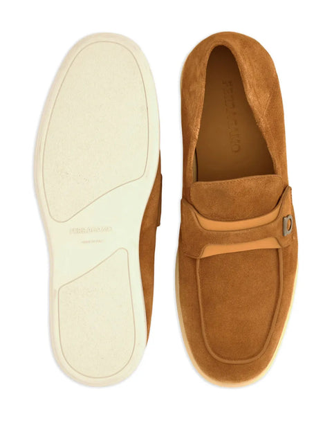 Ferragamo Gancini-Buckle Leather Loafers in Neutrals