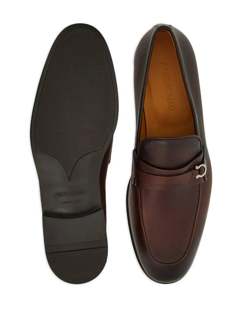 Ferragamo Gancini-Buckle Leather Loafers in Brown