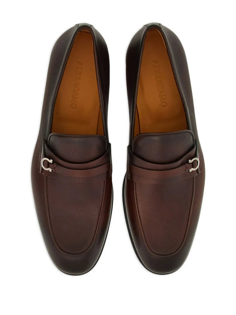 Ferragamo Gancini-Buckle Leather Loafers in Brown
