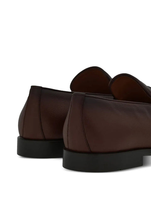 Ferragamo Gancini-Buckle Leather Loafers in Brown