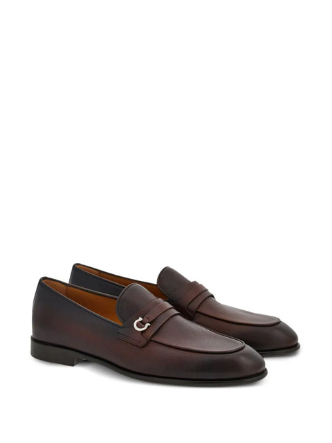 Ferragamo Gancini-Buckle Leather Loafers in Brown