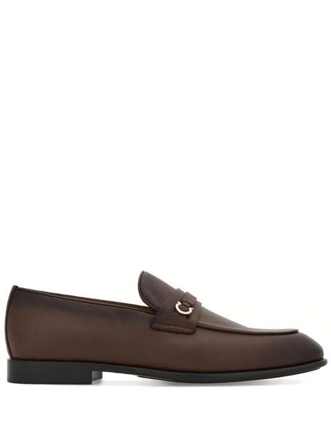 Ferragamo Gancini-Buckle Leather Loafers in Brown