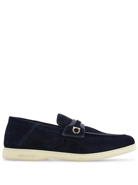 Ferragamo Deconstructed Gancini-Detailed Suede Loafers in Blue