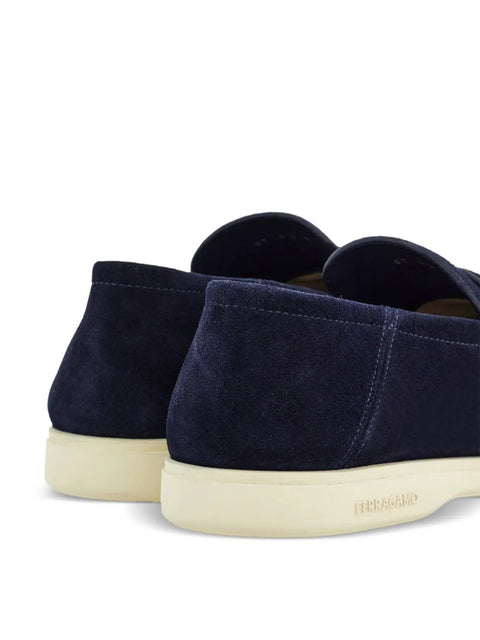 Ferragamo Deconstructed Gancini-Detailed Suede Loafers in Blue