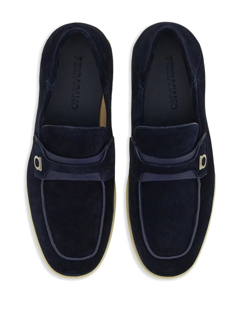 Ferragamo Deconstructed Gancini-Detailed Suede Loafers in Blue