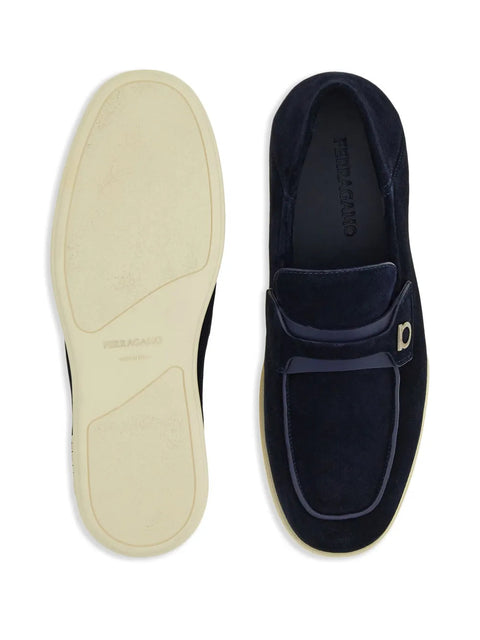 Ferragamo Deconstructed Gancini-Detailed Suede Loafers in Blue
