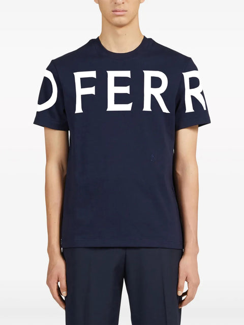 Ferragamo Logo-Print Cotton T-Shirt in BLUE
