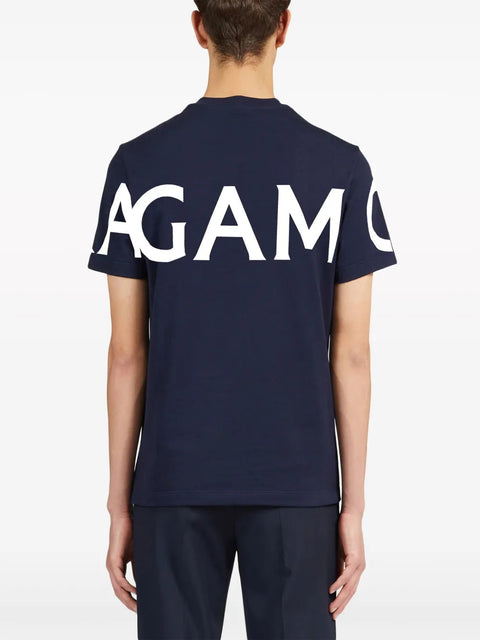 Ferragamo Logo-Print Cotton T-Shirt in BLUE