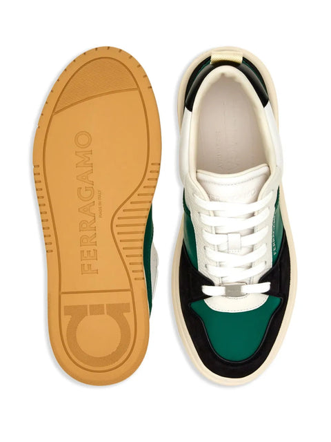 Ferragamo Dennis Panelled Sneakers in Green