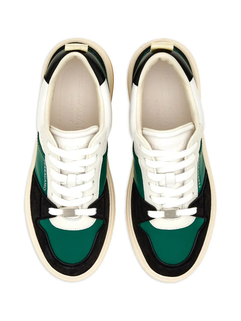 Ferragamo Dennis Panelled Sneakers in Green
