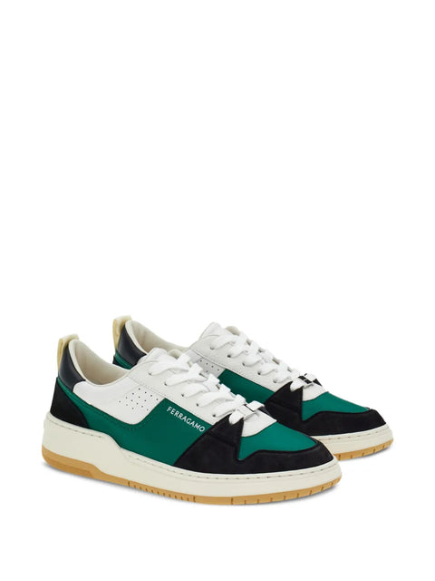 Ferragamo Dennis Panelled Sneakers in Green