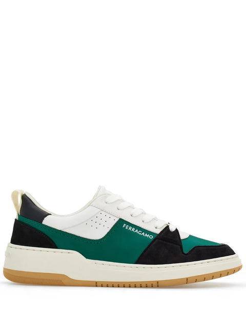 Ferragamo Dennis Panelled Sneakers in Green