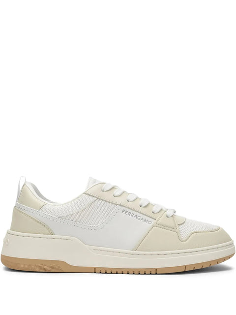 Ferragamo Leather-Panelled Sneakers in White
