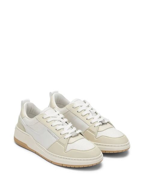 Ferragamo Leather-Panelled Sneakers in White