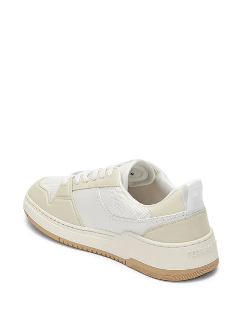 Ferragamo Leather-Panelled Sneakers in White