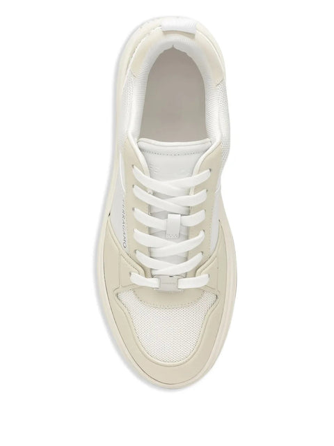 Ferragamo Leather-Panelled Sneakers in White