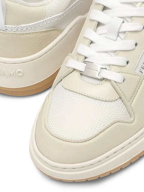 Ferragamo Leather-Panelled Sneakers in White