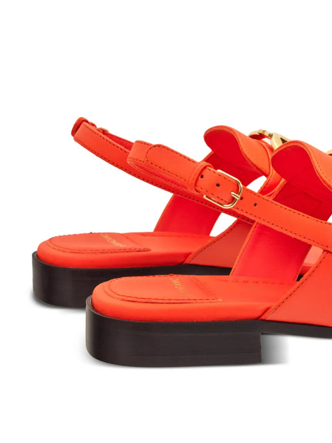 Ferragamo Gancini Leather Flat Sandals
