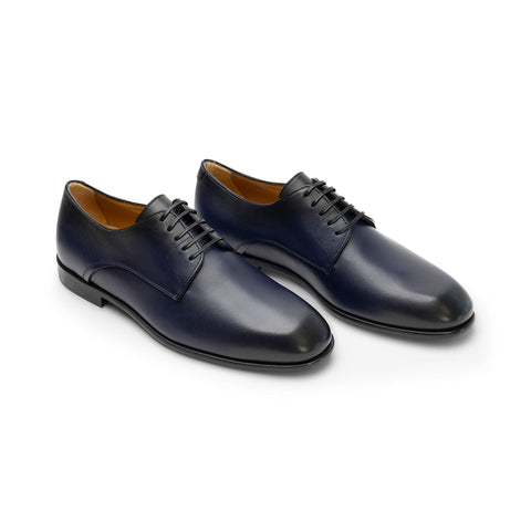Ferragamo Polished Leather Derby Shoes in BLUE