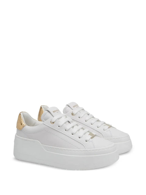 Ferragamo Wedge Logo-Patch Leather Sneakers in White