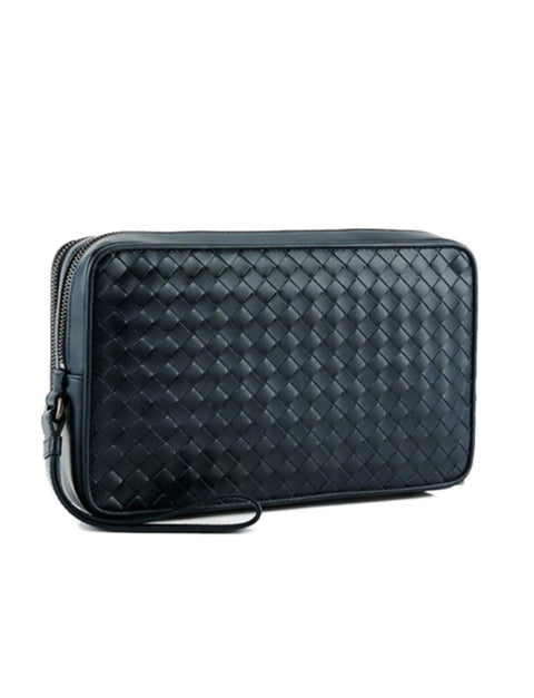 Bottega Veneta Intrecciato Ostrich Bi-Fold Wallet in Black