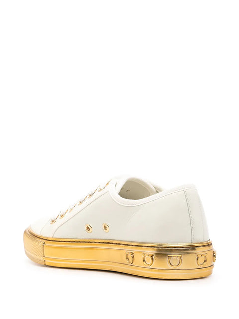 Ferragamo Tully Gancini-Sole Sneakers in White