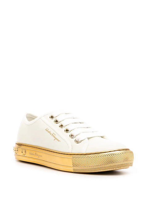 Ferragamo Tully Gancini-Sole Sneakers in White