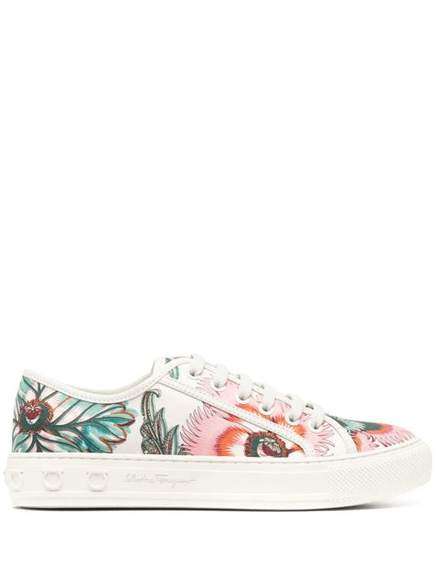 Ferragamo Papavero-Print Low-Top Sneakers in Neutrals