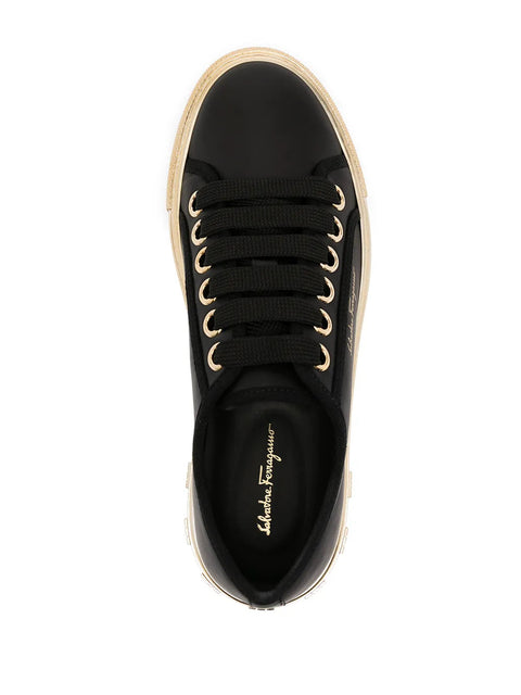 Ferragamo Logo-Print Lace-Up Sneakers in BLACK 030119743426