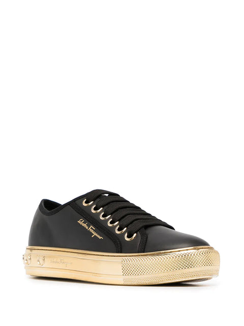 Ferragamo Logo-Print Lace-Up Sneakers in BLACK 030119743426