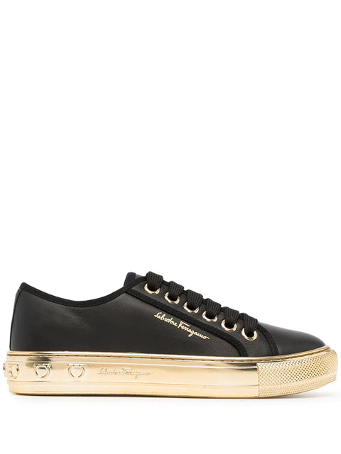 Ferragamo Logo-Print Lace-Up Sneakers in BLACK 030119743426