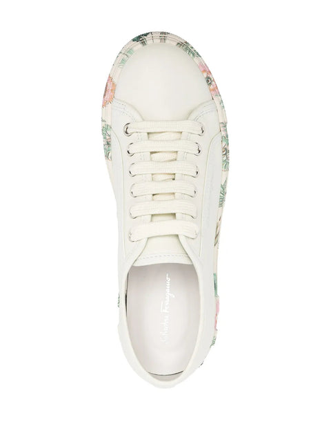 Ferragamo Floral-Trim Low-Top Sneakers in Neutrals