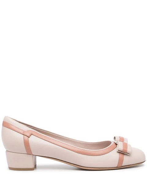 Ferragamo Vara Stripe Low-Heel Leather Pumps