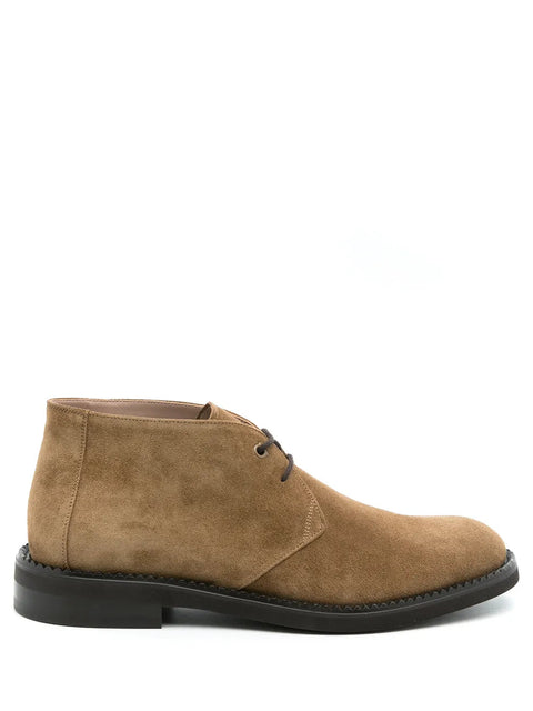 Ferragamo Flat Lace-Up Boots in BROWN