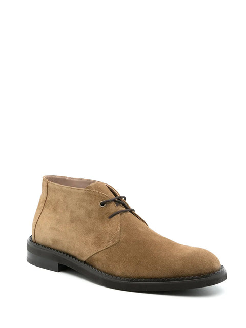 Ferragamo Flat Lace-Up Boots in BROWN