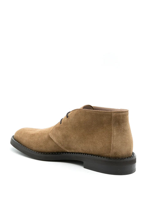 Ferragamo Flat Lace-Up Boots in BROWN
